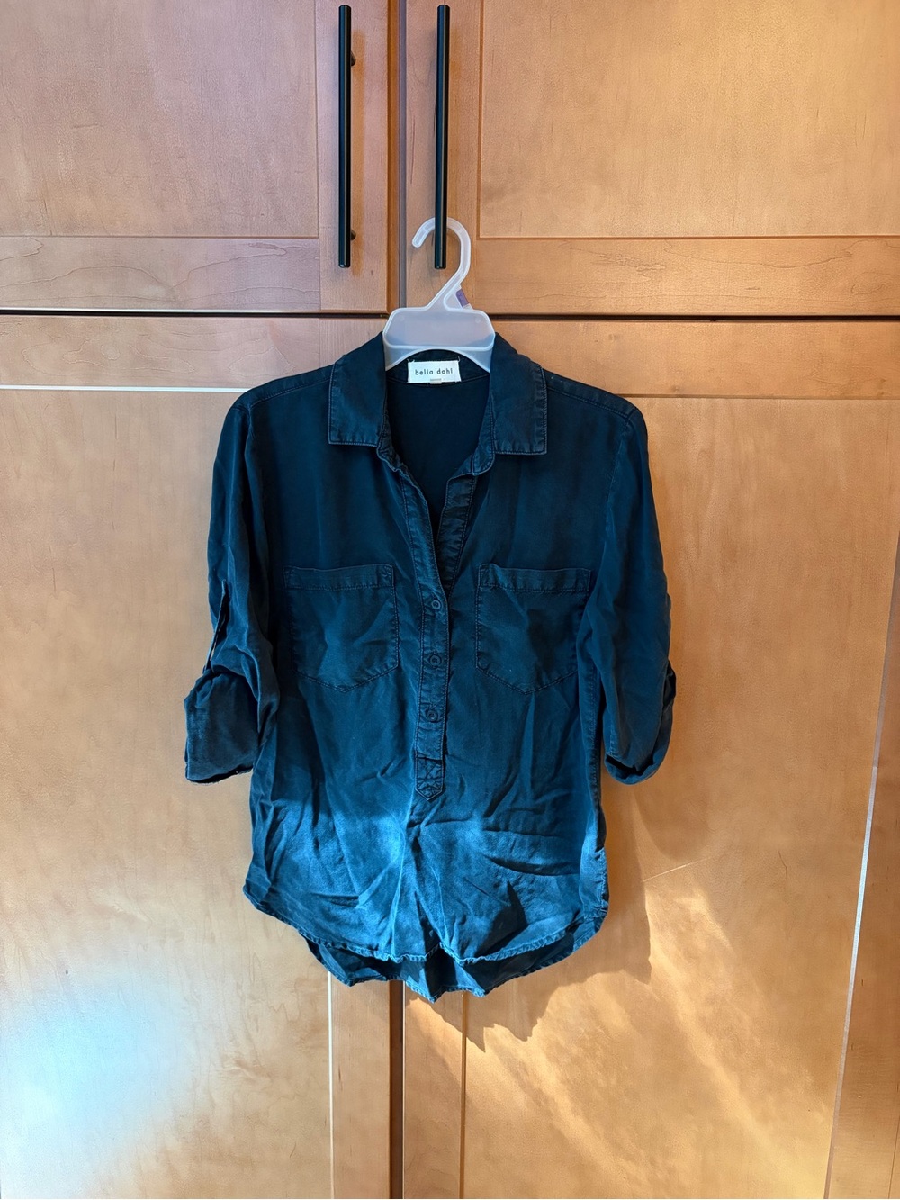 Bella Dahl Washed Black Popover Shirt with Chest Pockets